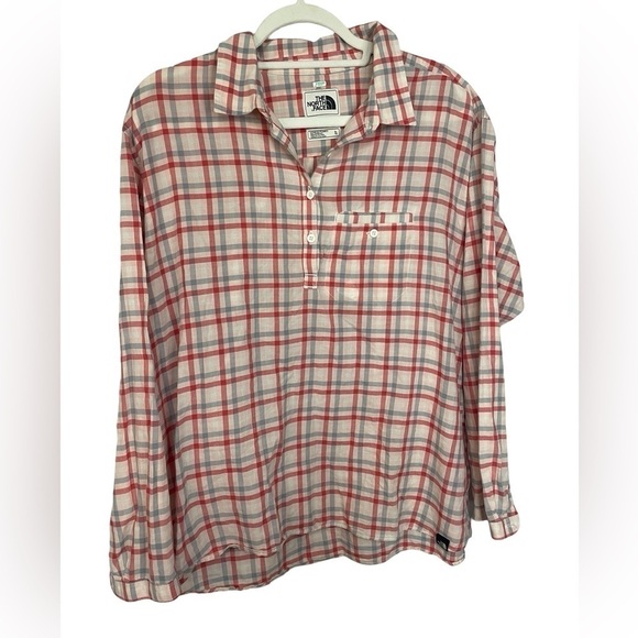 The North Face light weight cotton blouse, red pink and blue window pane pattern - Picture 2 of 4
